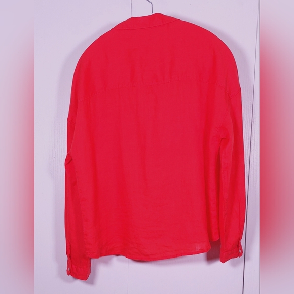 Rachel Zoe 100% Linen Button Front Size Medium Long Sleeve Red Orange Boho Basic - Picture 2 of 13